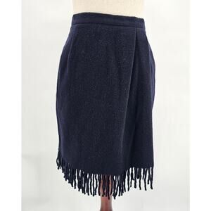 Vintage Theo Miles Women's 10 Navy Blue Wool and Cashmere Fringe Short Skirt